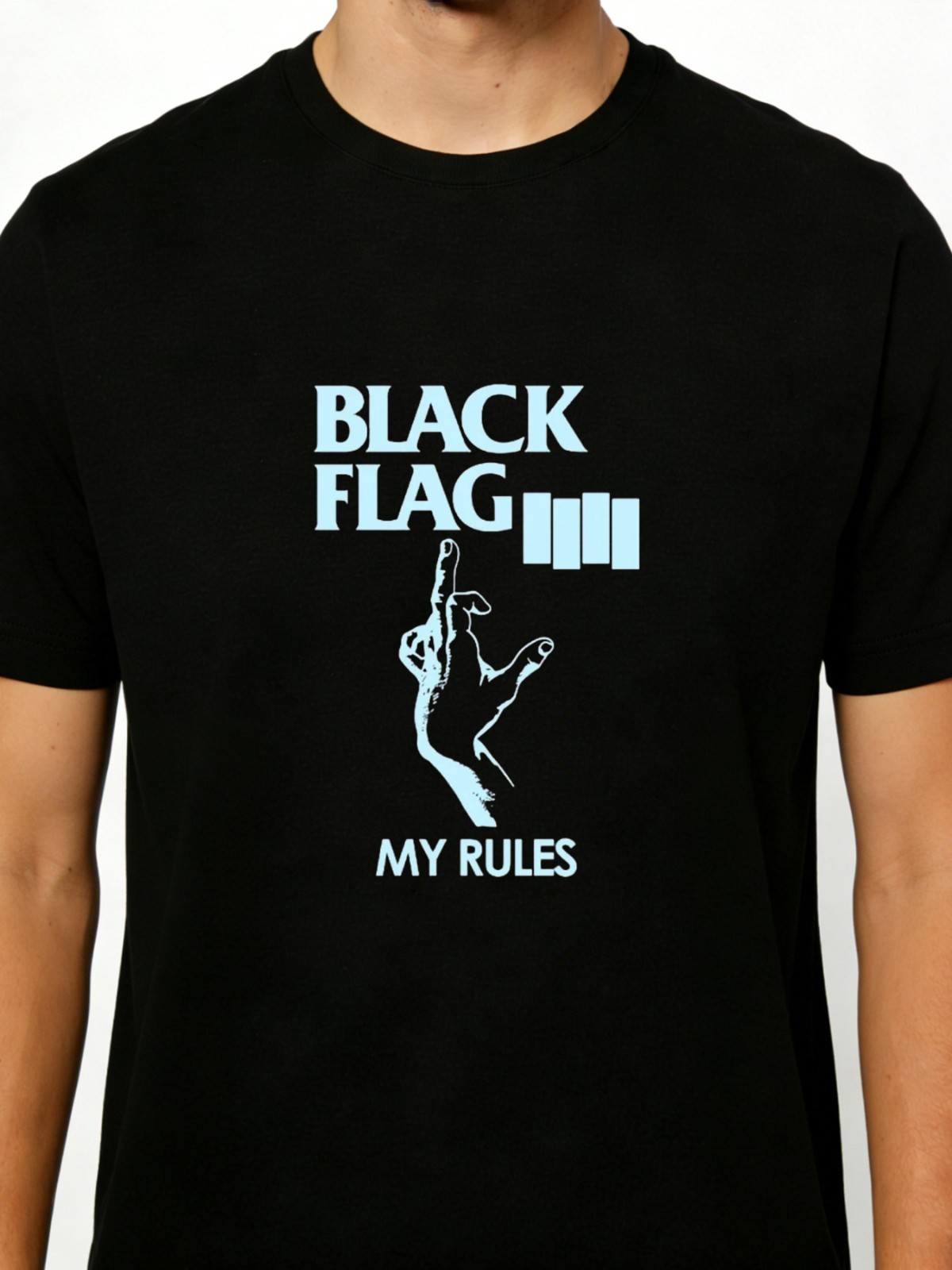 Black Flag My Rules Graphic Print Black T Shirt Punk Rock Style Casual Crew Neck gallery