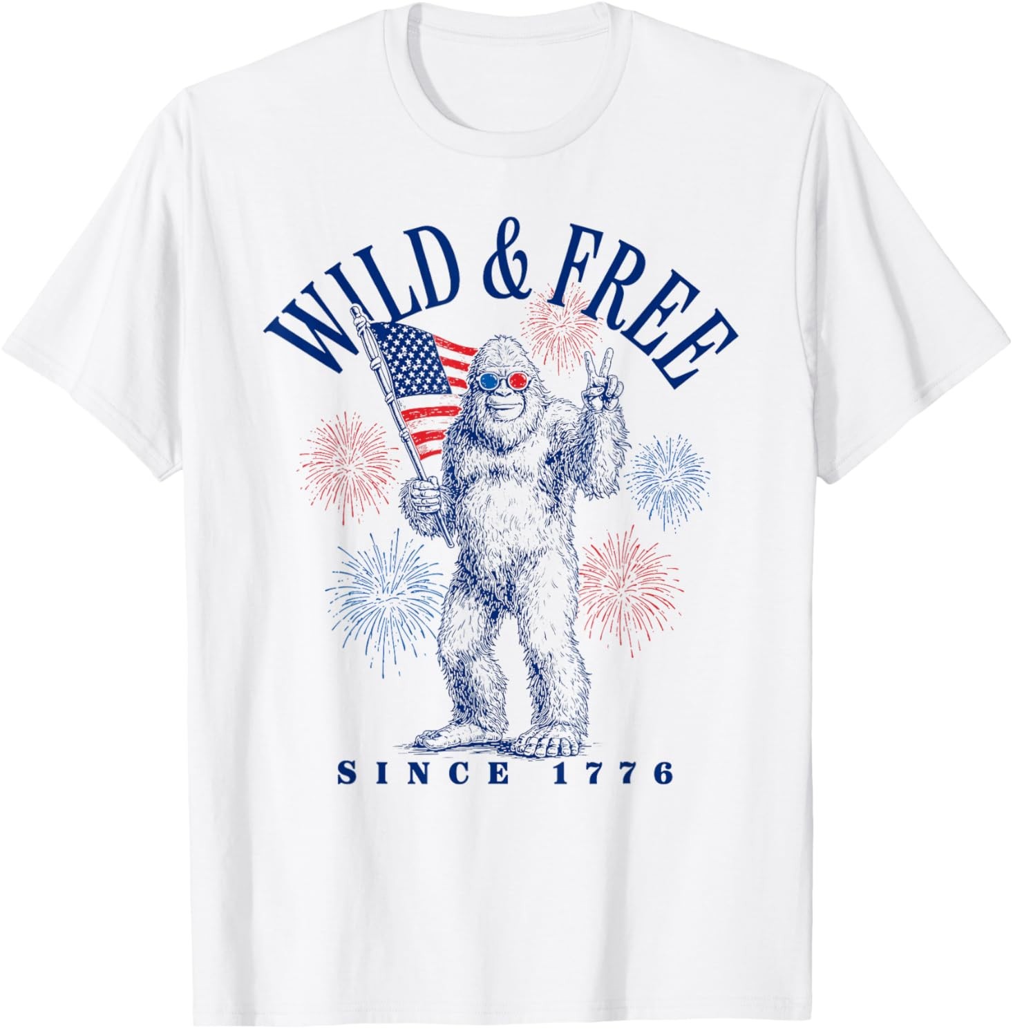 Patriotic Bigfoot Wild and Free Since 1776 T-Shirt gallery
