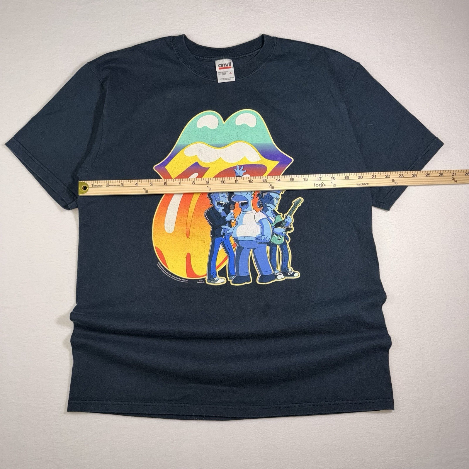Vintage Y2K Rolling Stones Simpsons Band Tee Shirt 2002 Anvil Black Large USA gallery