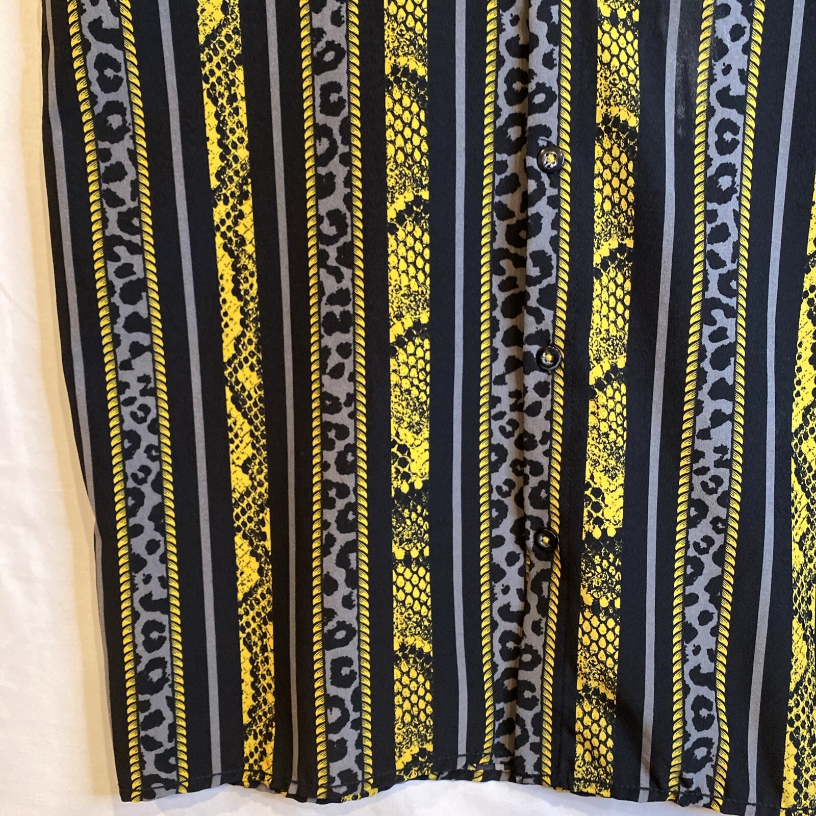 Stretch Drill Clothing Animal Print Mens Dress Shirt Black Yellow Grey Size M gallery