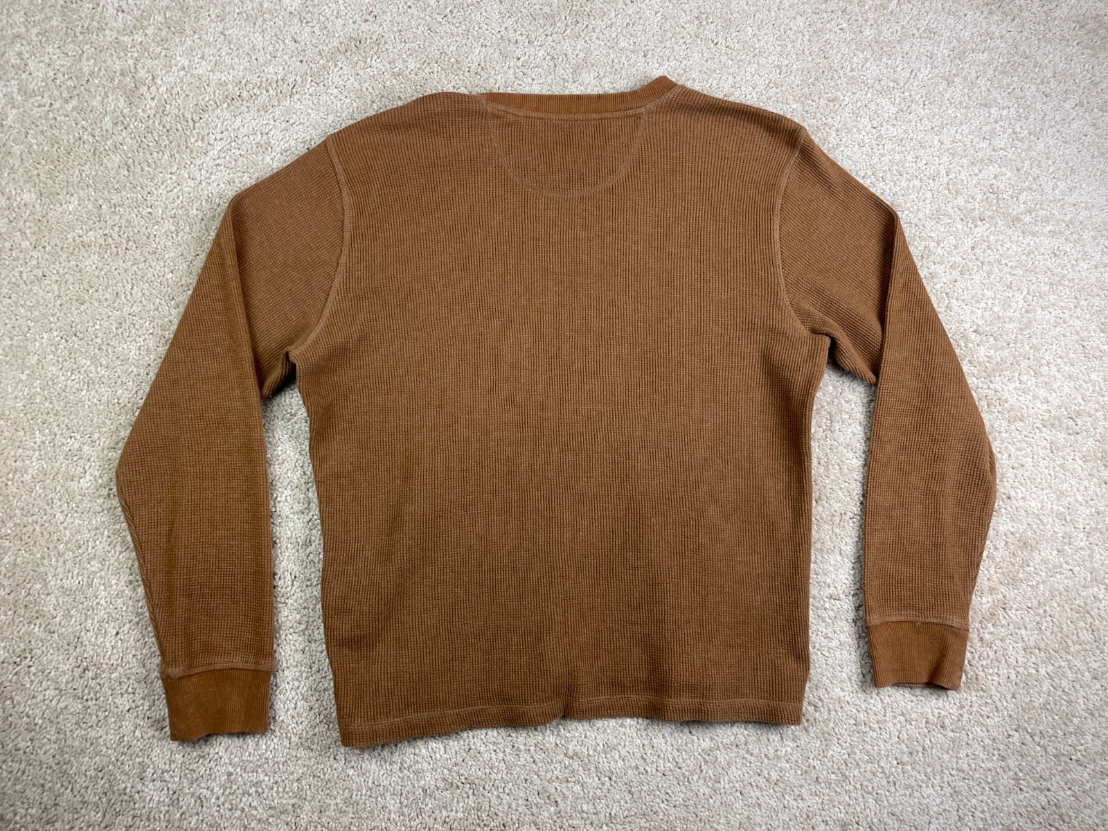 Members Mark T-Shirt Mens Large Ribbed V-Notch Thermal Waffle Knit Brown gallery