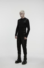 Punk Rave Men Black Gothic Handsome Punk Splicing Knitted T-Shirt Slim Fit Tops