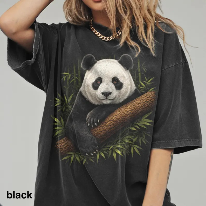 Retro Bamboo Panda Comfort Tee Asian Style Graphic Shirt Men Women gallery