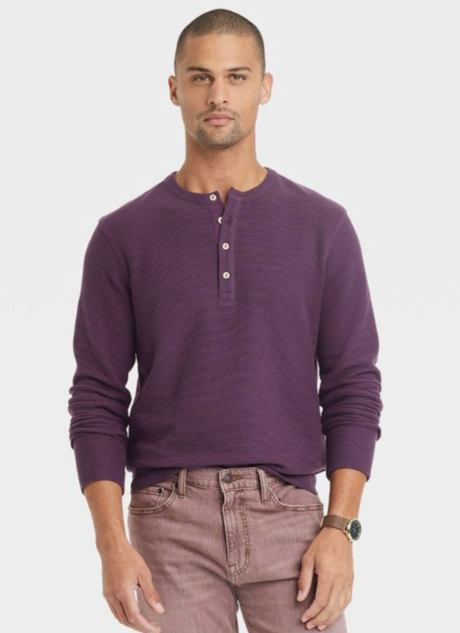 Men's Thermal Ribbed Henley Long Sleeve Shirt - Purple - Medium gallery
