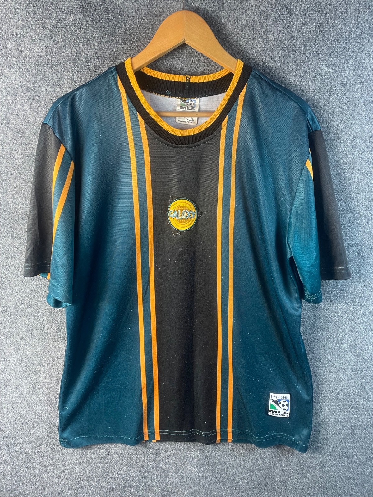 VTG LA Galaxy Jersey Green Mens Sz Small Made in USA Polyster Score First