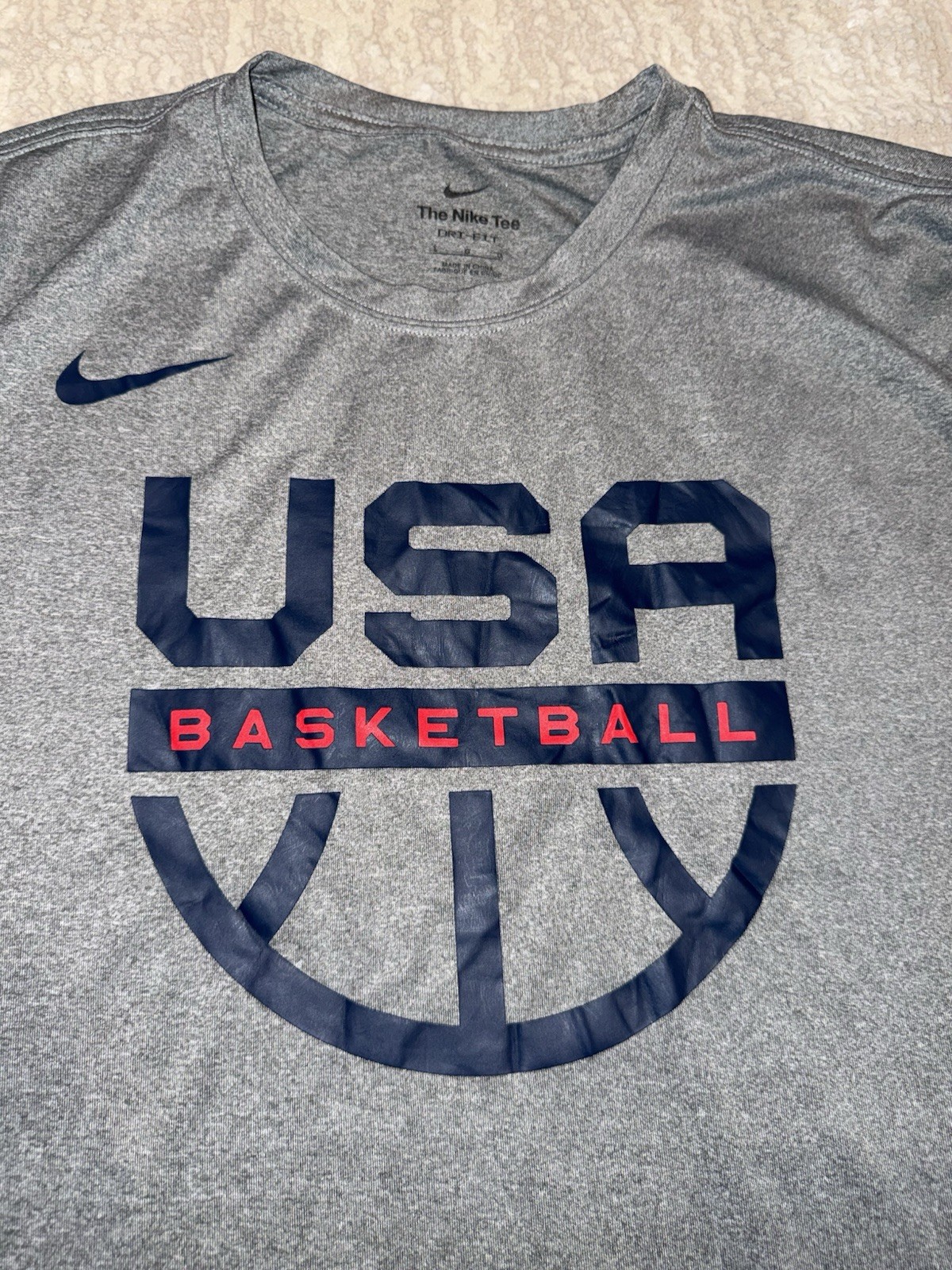 Nike Dri Fit USA Basketball Warm Up Team Issue Shirt Size Large Gray Grey gallery