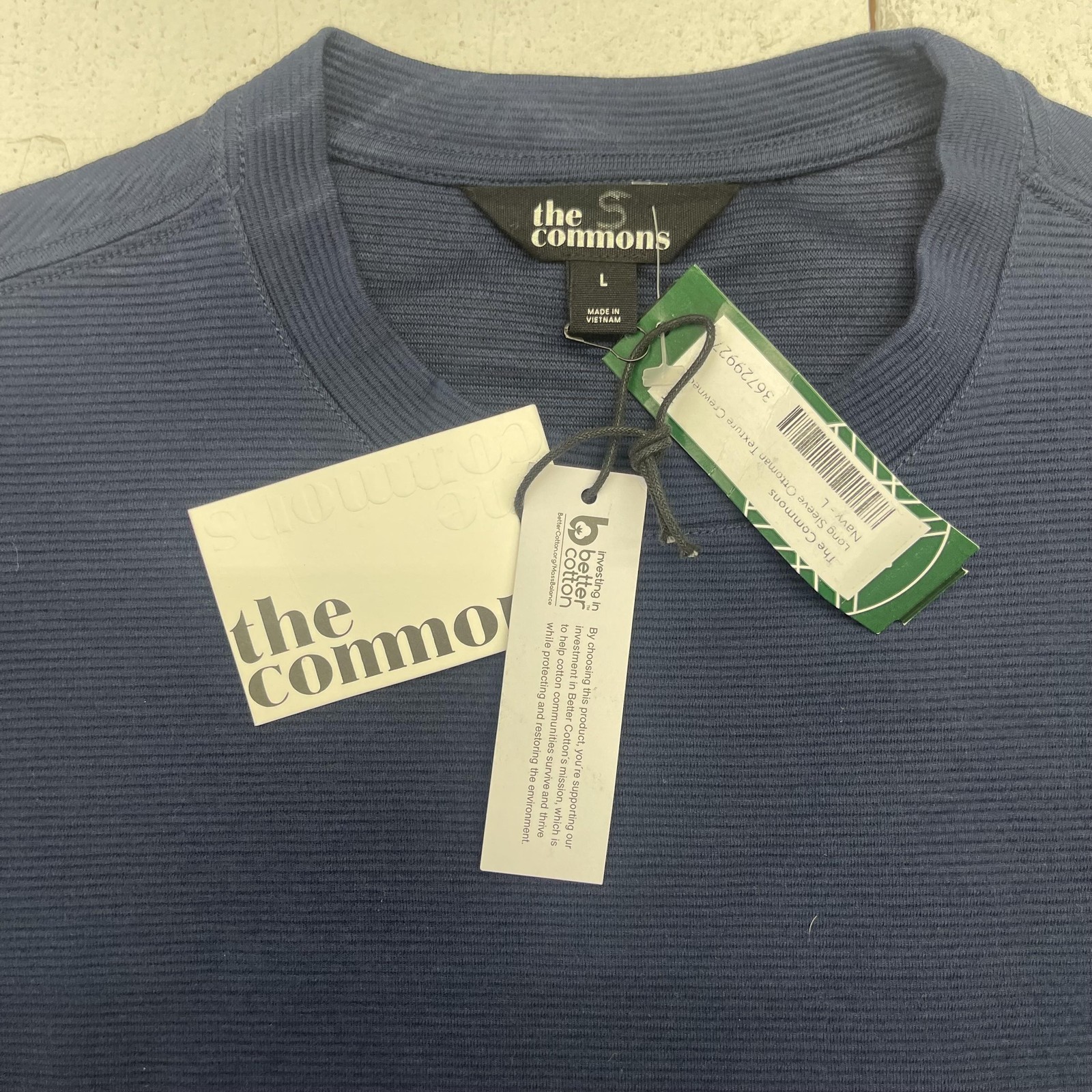 The Commons Shirt Mens Large Blue Long Sleeve Rib Knit Crewneck Stretch Tee gallery