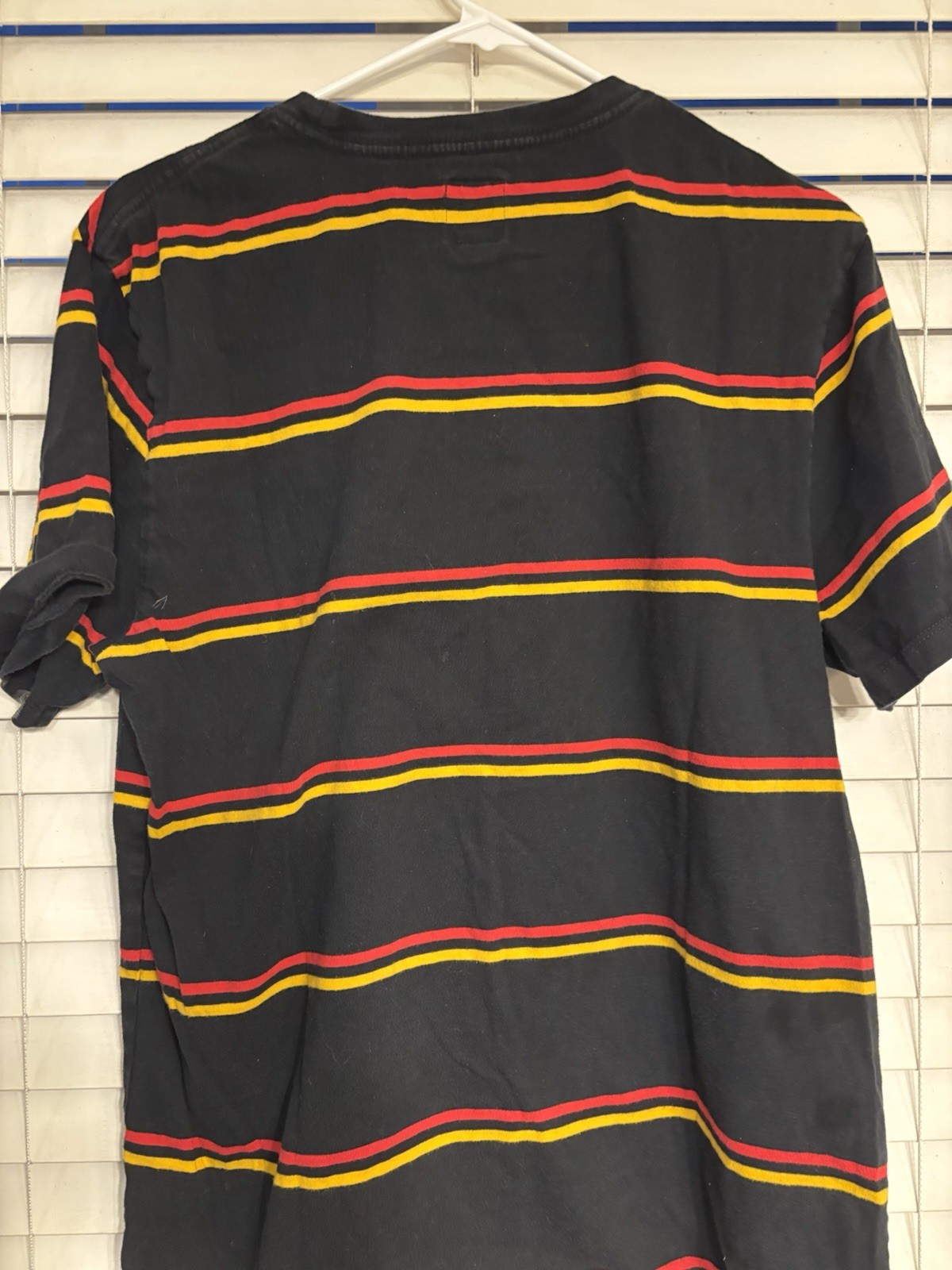 Van Black W/ Red & Yellow Striped T-Shirt W/ Embroidered Daisy Logo Sz L Skater gallery