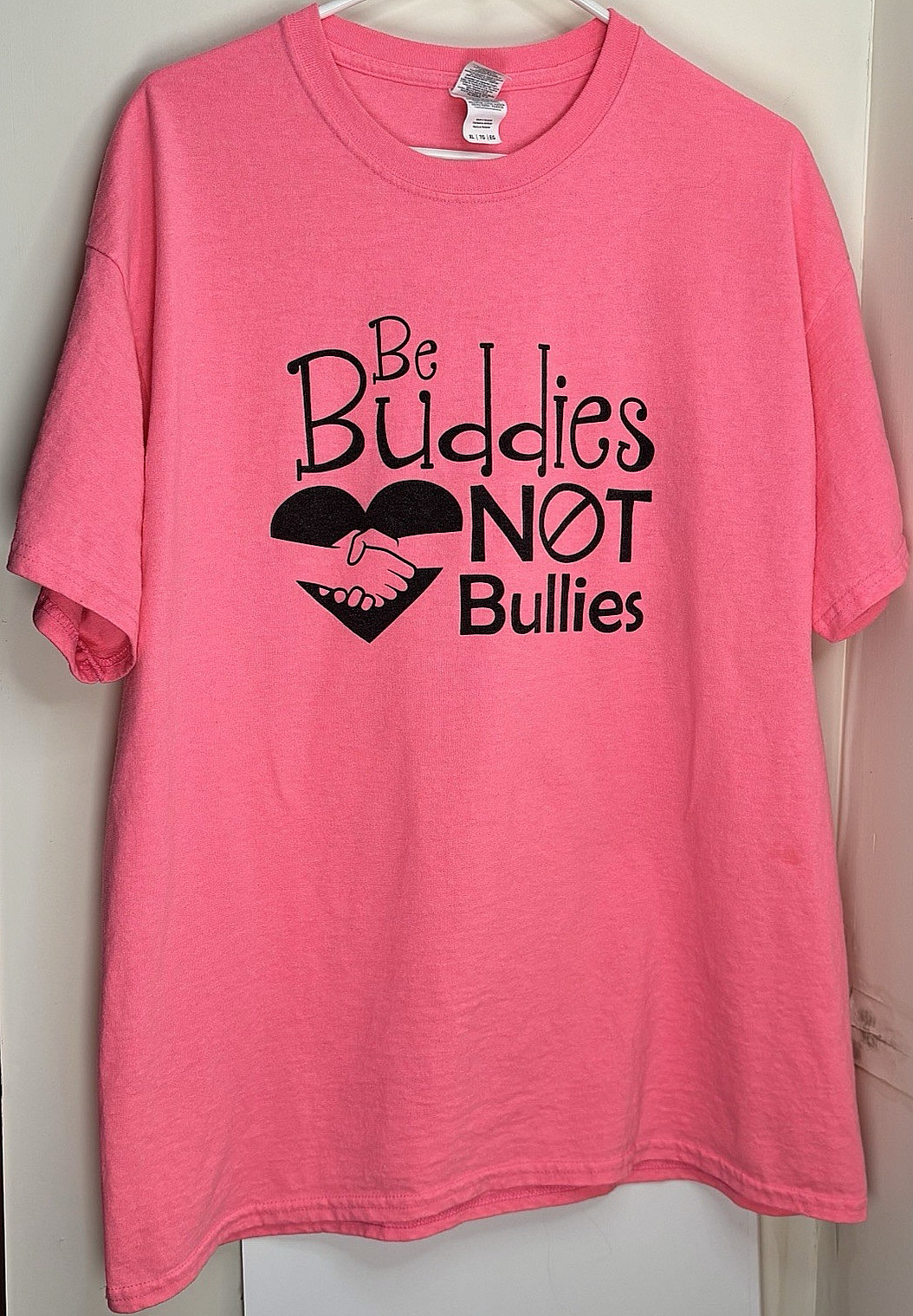 Gildan Men's Anti Bullying Shirt XL Pink Be Buddies Not Bullies Graphic T-Shirt gallery
