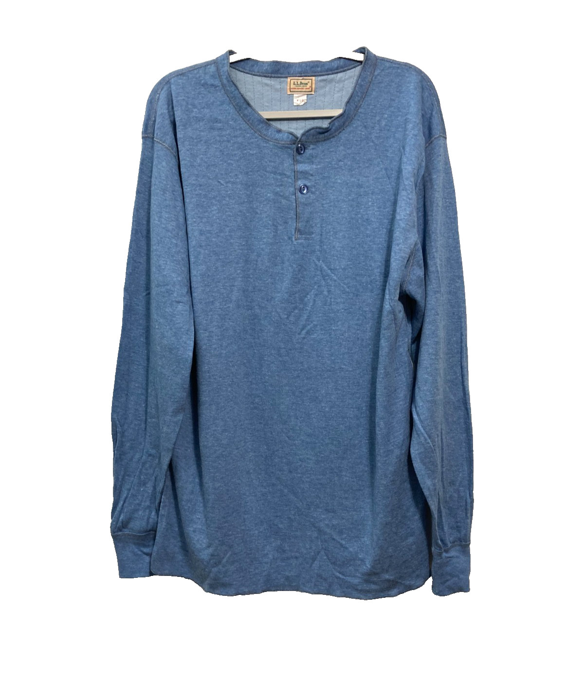 LL BEAN Mens River Drivers Shirt 90s Two Layer Henley Thermal Wool Blend Blue XL