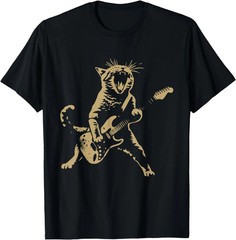 Cat Playing Guitar Rock Star Rock and Roll Men Women T-Shirt ,