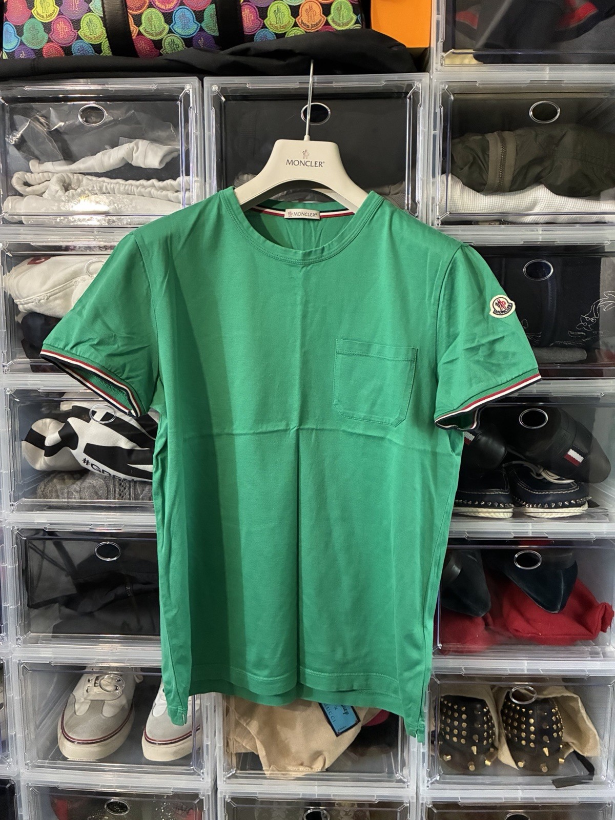 Moncler Shirt Mens Slim Fit Logo Patch Crewneck Short Sleeve $395