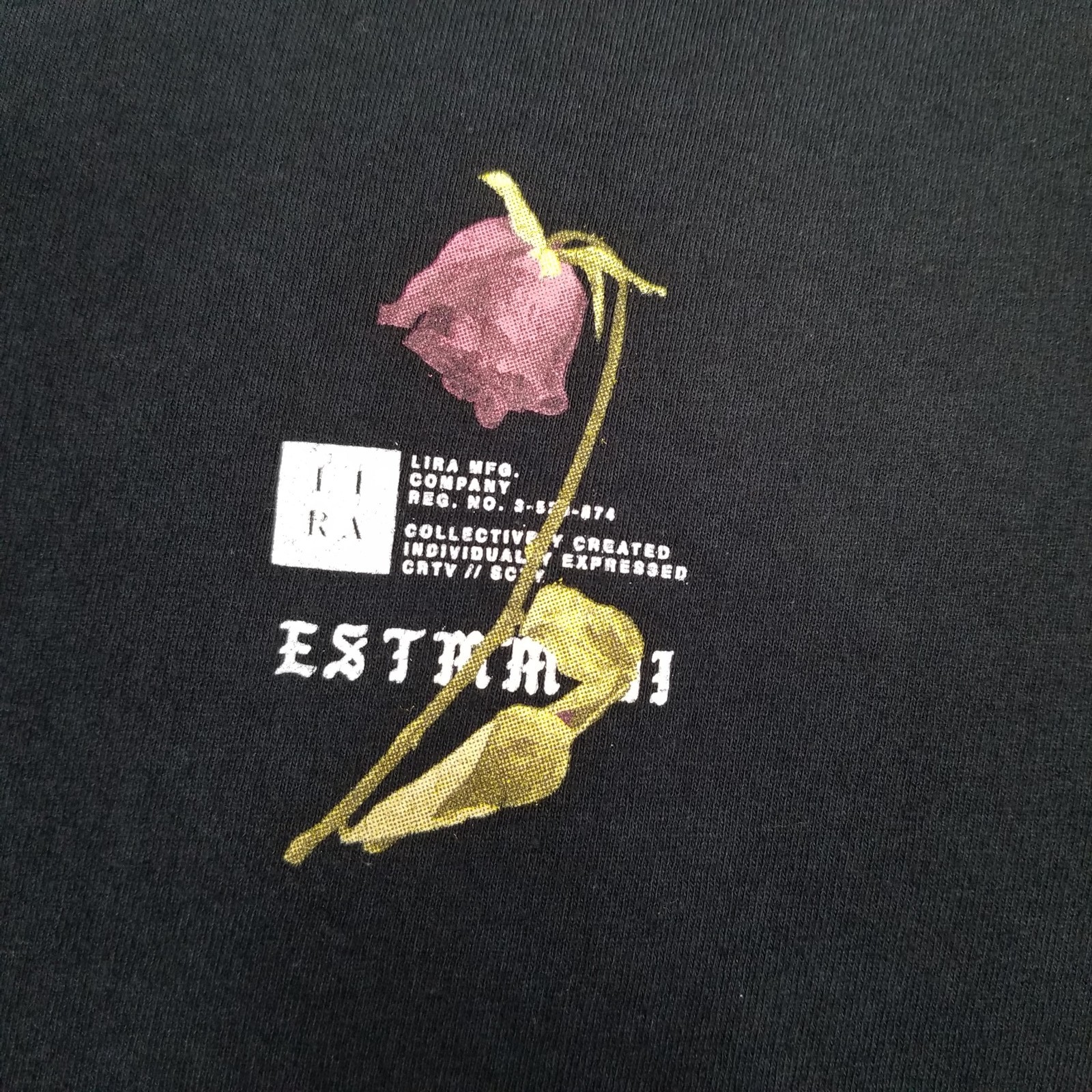 LIRA MFG Men's Graphic Tee Size Large Black ESTIMADA Rose Flower Print Casual gallery