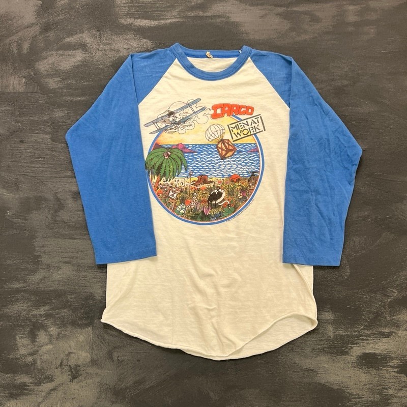 Vintage Men At Work Shirt Mens Small White 1983 Cargo Tour Raglan USA gallery