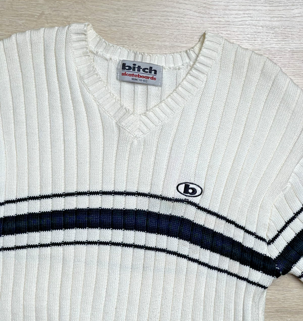 Vintage Bitch Skateboards V-neck knit sweater, Size Medium 90S gallery