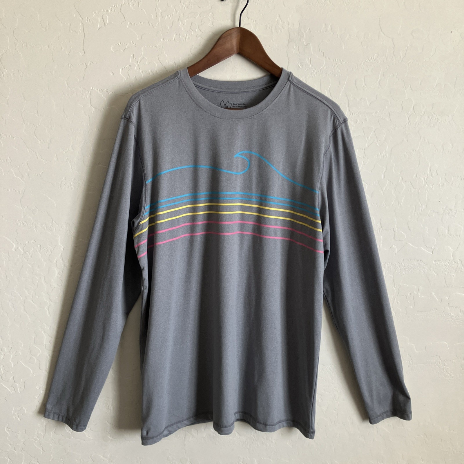 Burnside Mens M Shirt Gray Long Sleeve Sun Protection UPF 30 Beach Surf Outdoor