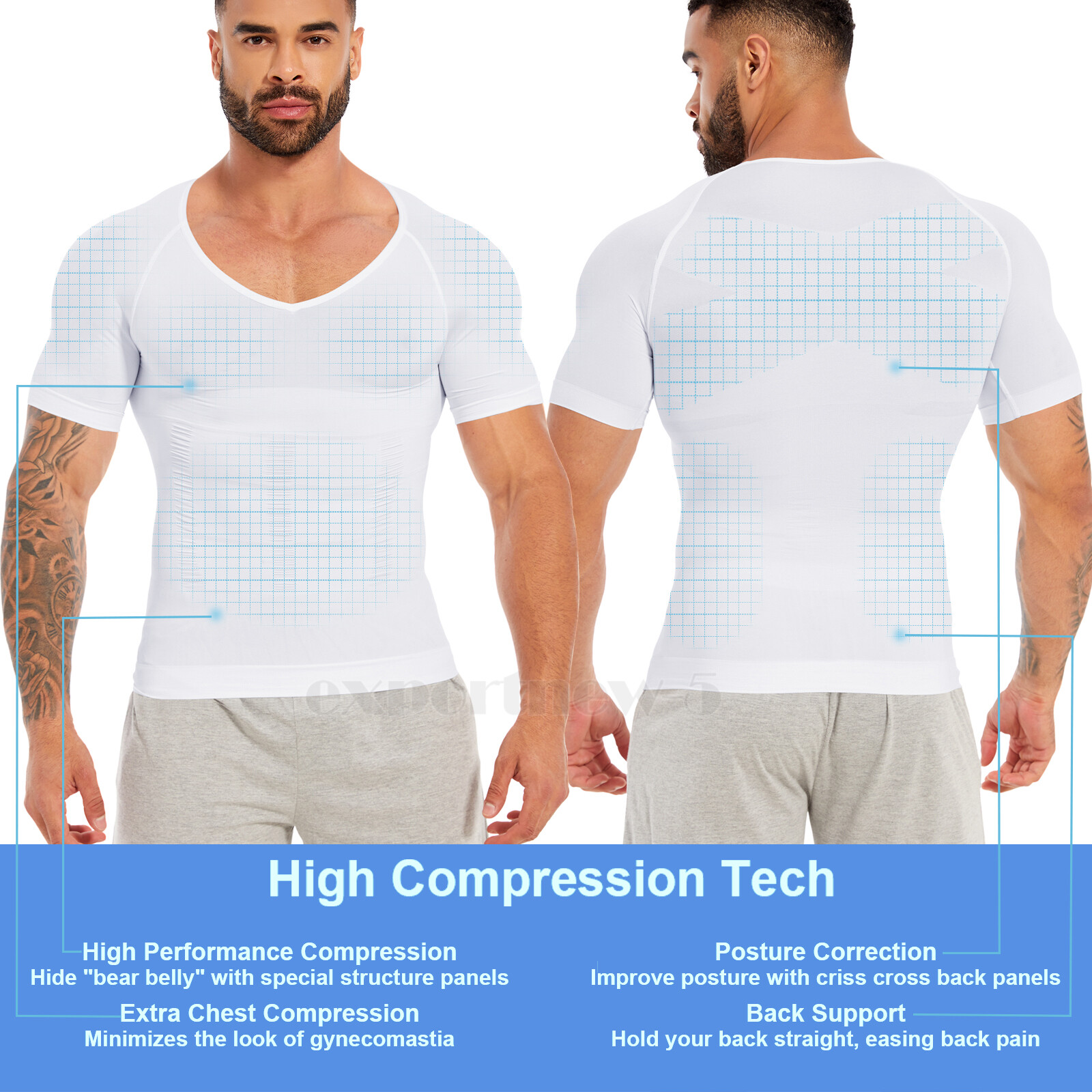US Mens Compression V-Neck T-Shirt Moobs Slimming Tummy Control Body Shaper Tops gallery