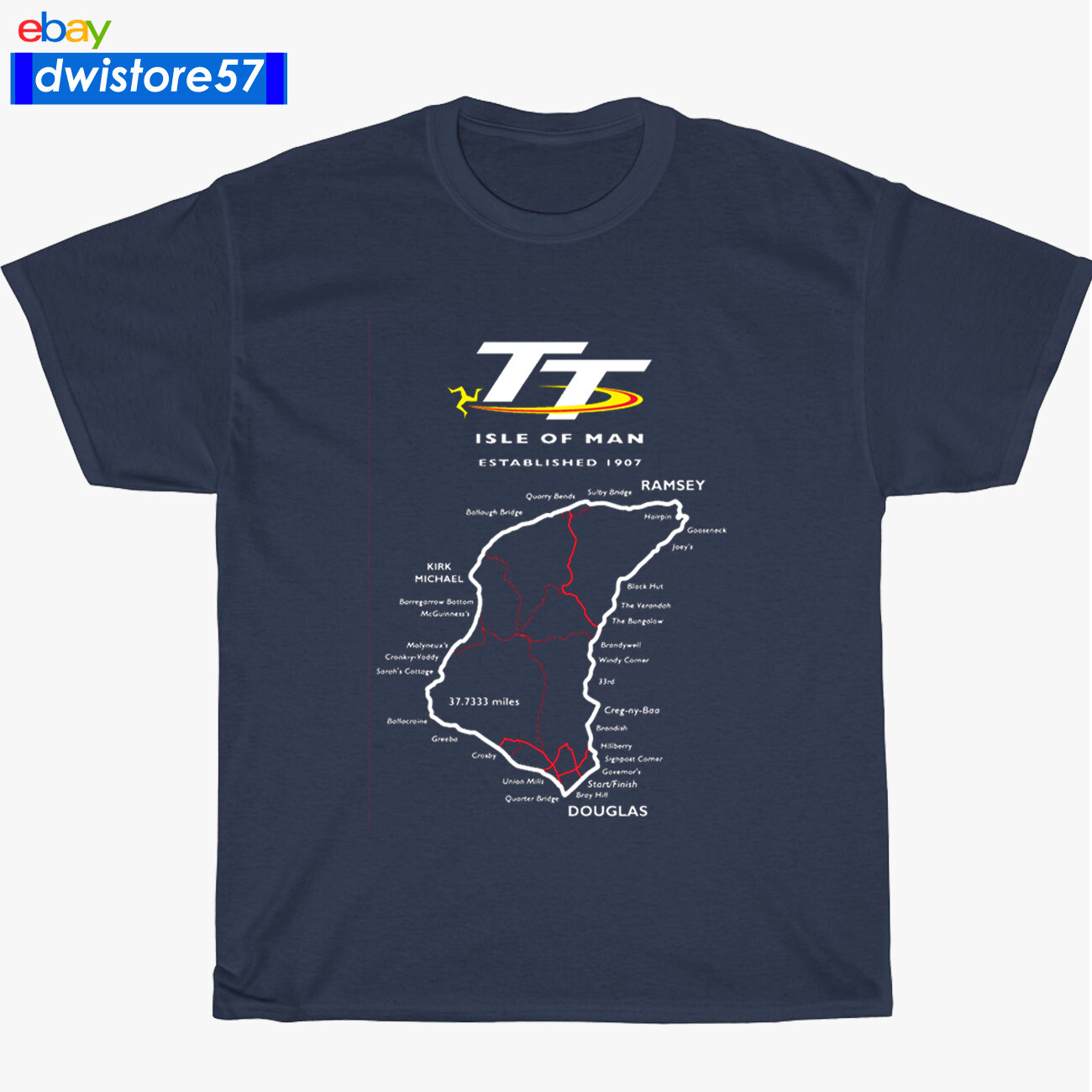 New Isle of Man TT Racing Track Map Island Logo Black/Navy/G Men's T-Shirt S-5XL gallery