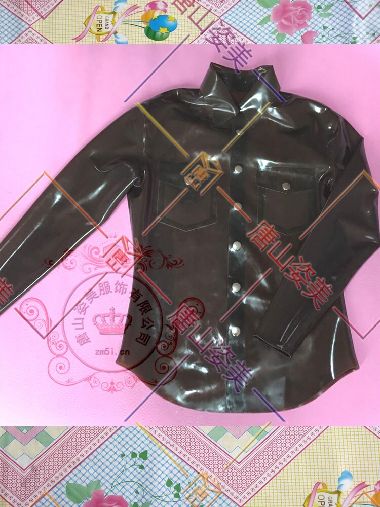 784 Latex Clothes Women's Latex Shirts Buckle Pockets Latex Customized 0.4mm gallery
