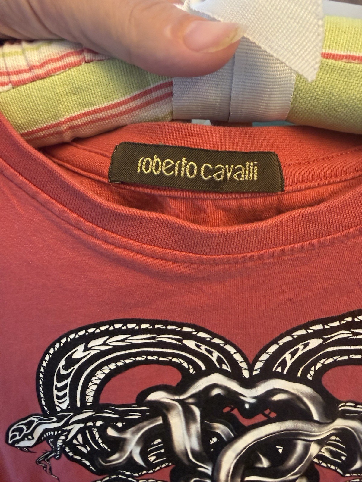 Roberto Cavalli Men’s Red Snake Logo Graphic Print Crew Neck T-Shirt Sz M gallery