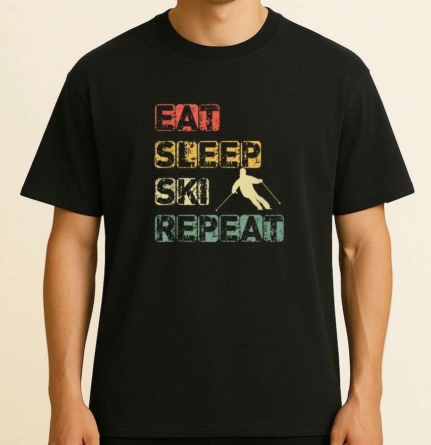 Eat Sleep Ski Repeat Fun Winter Sports Skiing Size S-4XL
