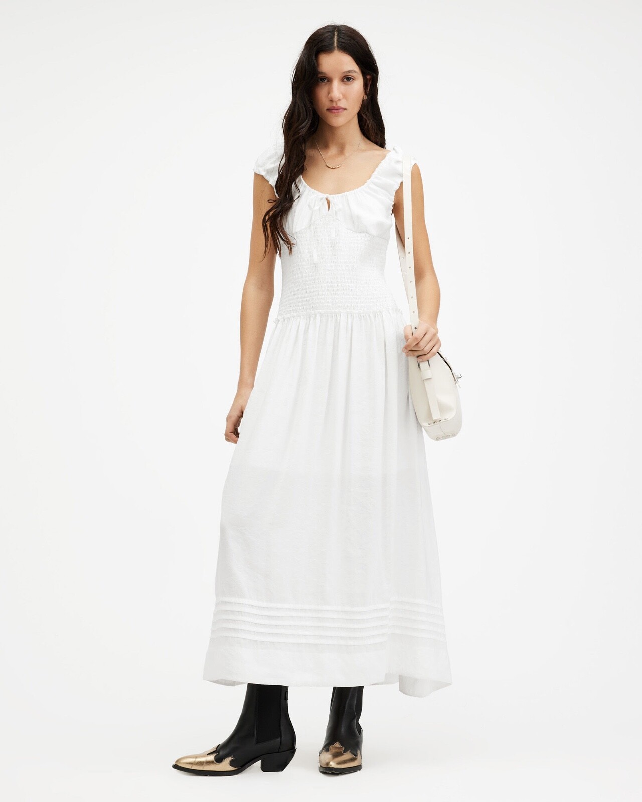 All Saints Eliza Maxi Dress Womens Designer Chalk White Scoop Neck Sleeveless gallery