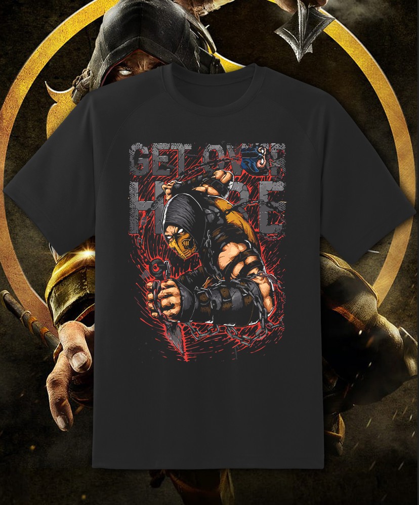 Mortal Kombat Scorpion Get Over Here! 80's Shirt Adult & Youth sizes! Fast Ship! gallery