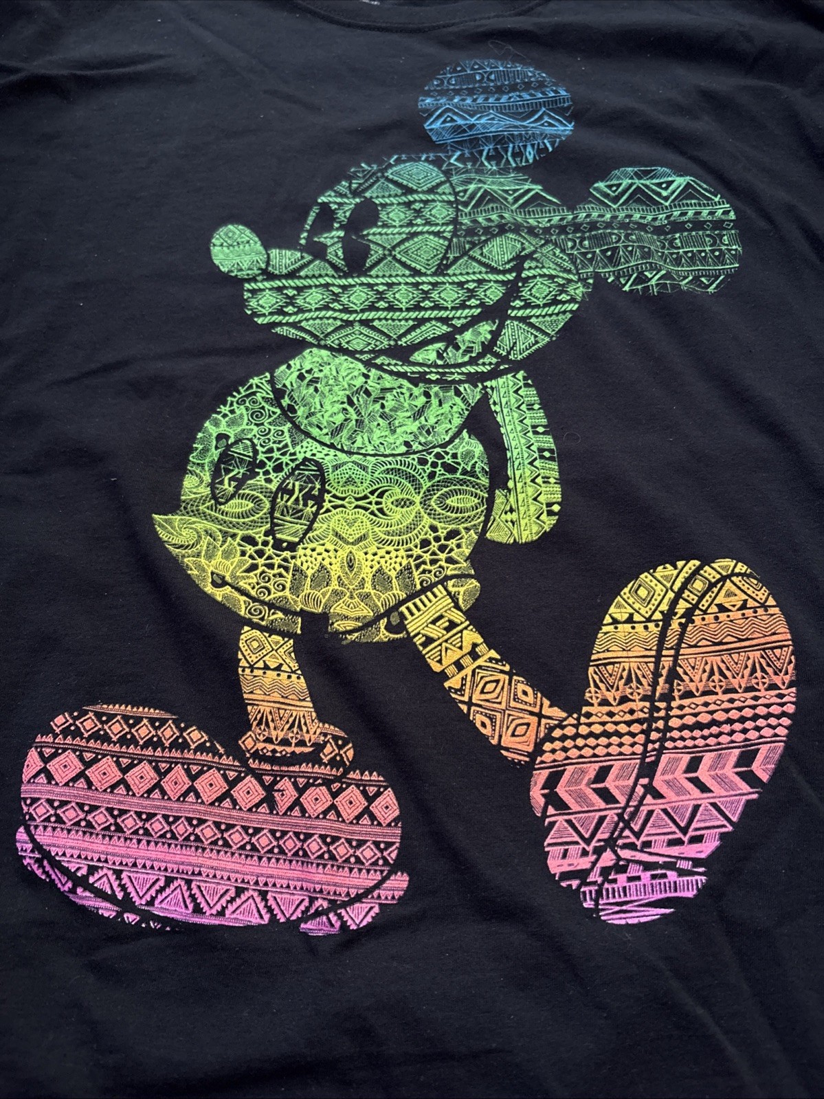 Disney T-Shirt XL (46/48) Mickey Mouse Rainbow Graphic Black Short Sleeve gallery