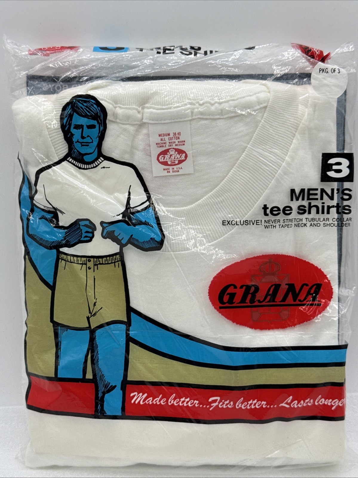 Vintage Grana Package Men’s White T-shirts Size MED 38-40 Never Stretch Collar gallery