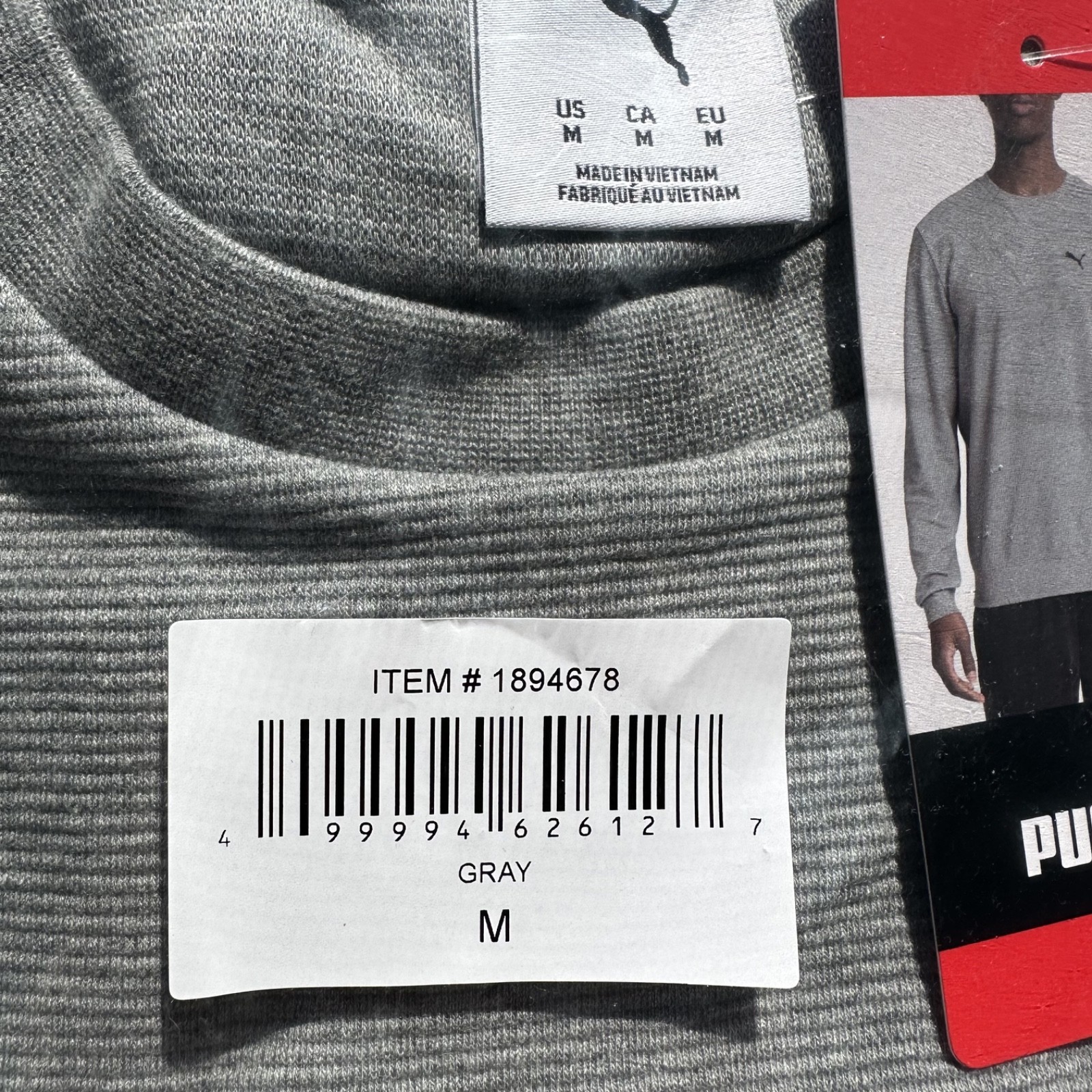 PUMA Men's Waffle Knit Thermal Shirt Gray Long Sleeve Crew Neck Size M NEW gallery