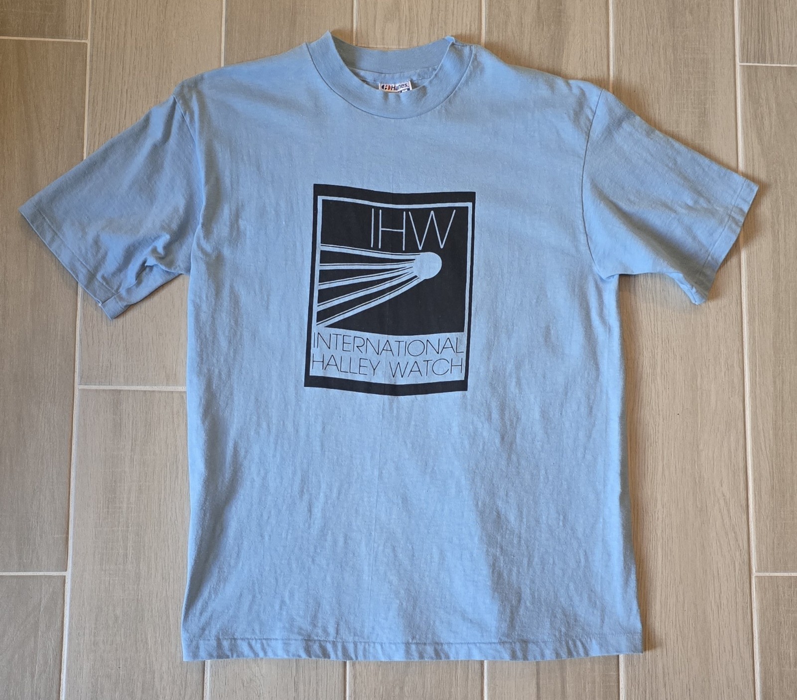 Vintage Hailey Watch Shirt Single Stitch Blue Large 90’s NASA Art USA Hanes