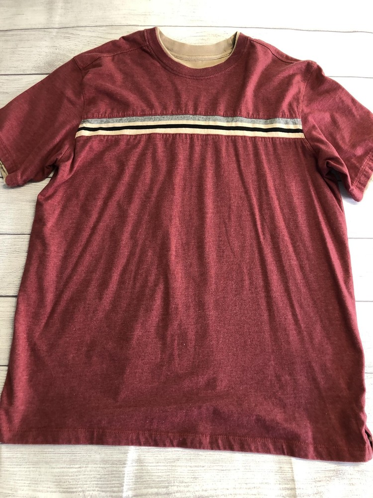 Basic Editions Shirt Mens XL Red Chest Stripe Layered 90’s Look Tee Casual