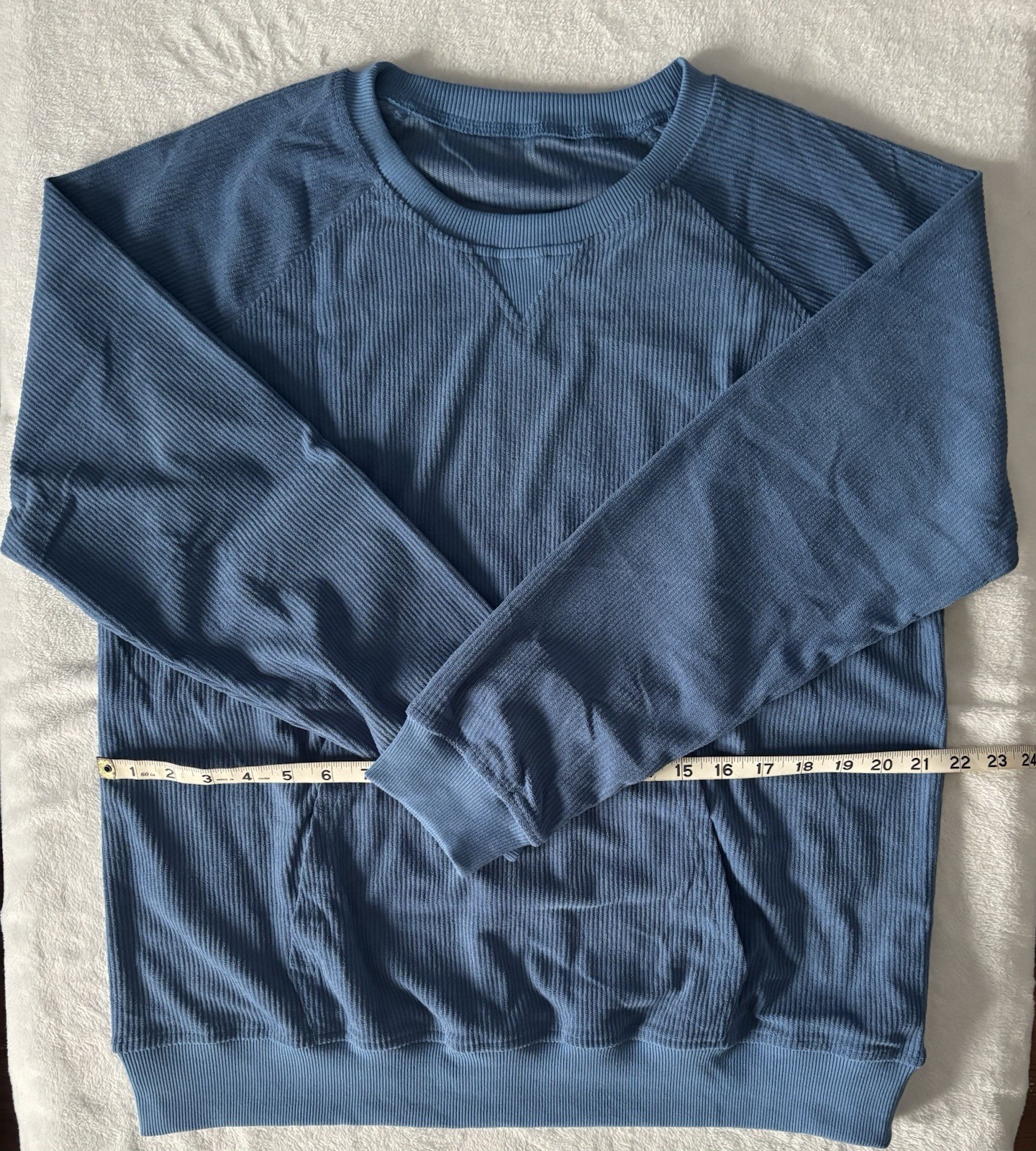 Mens Unbranded Blue Ribbed Long Sleeve Henley Shirt W/Kangaroo Pocket Size Small gallery