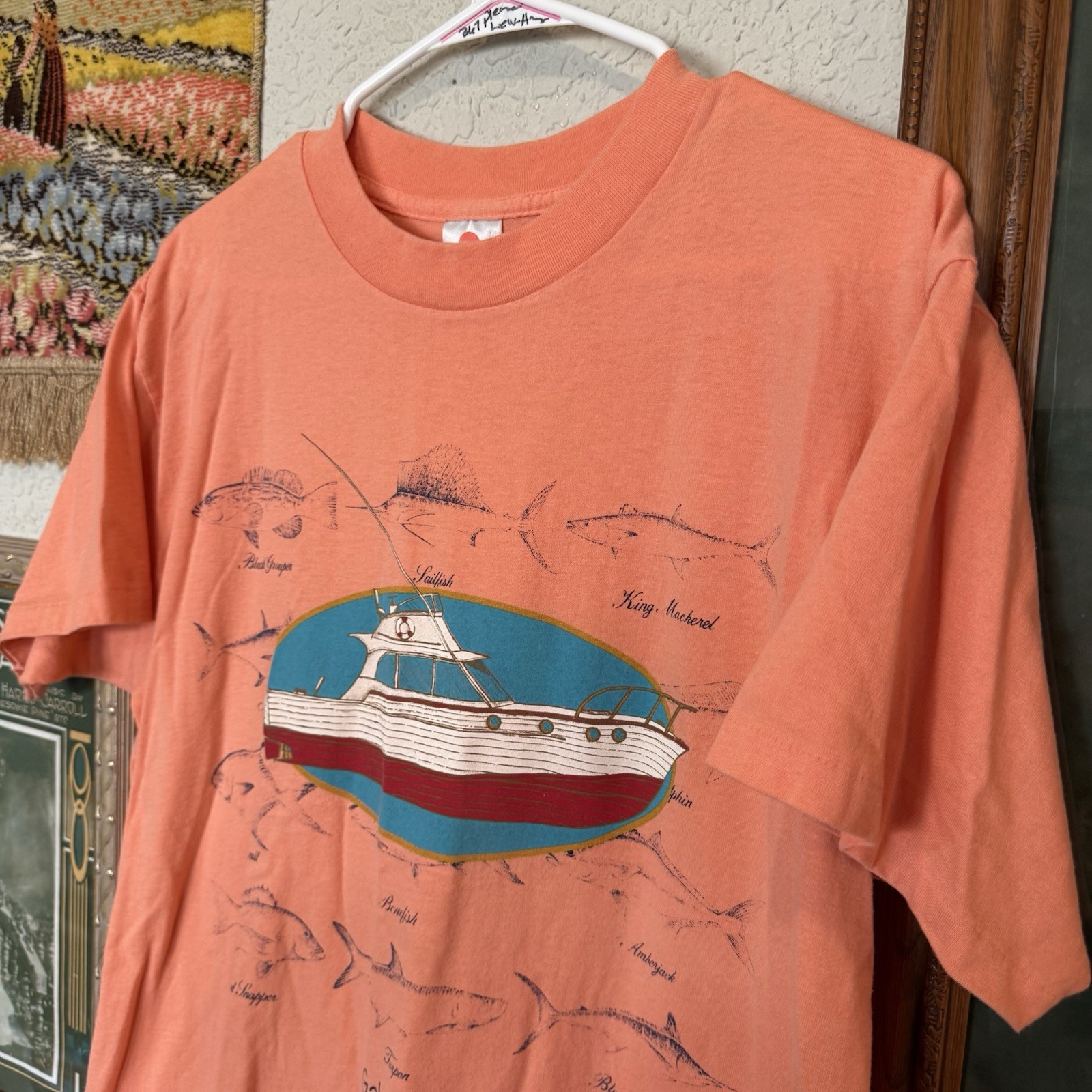 Vintage 90s Galveston, Texas Fishing Boat Fish Species Science Shirt Size Large gallery