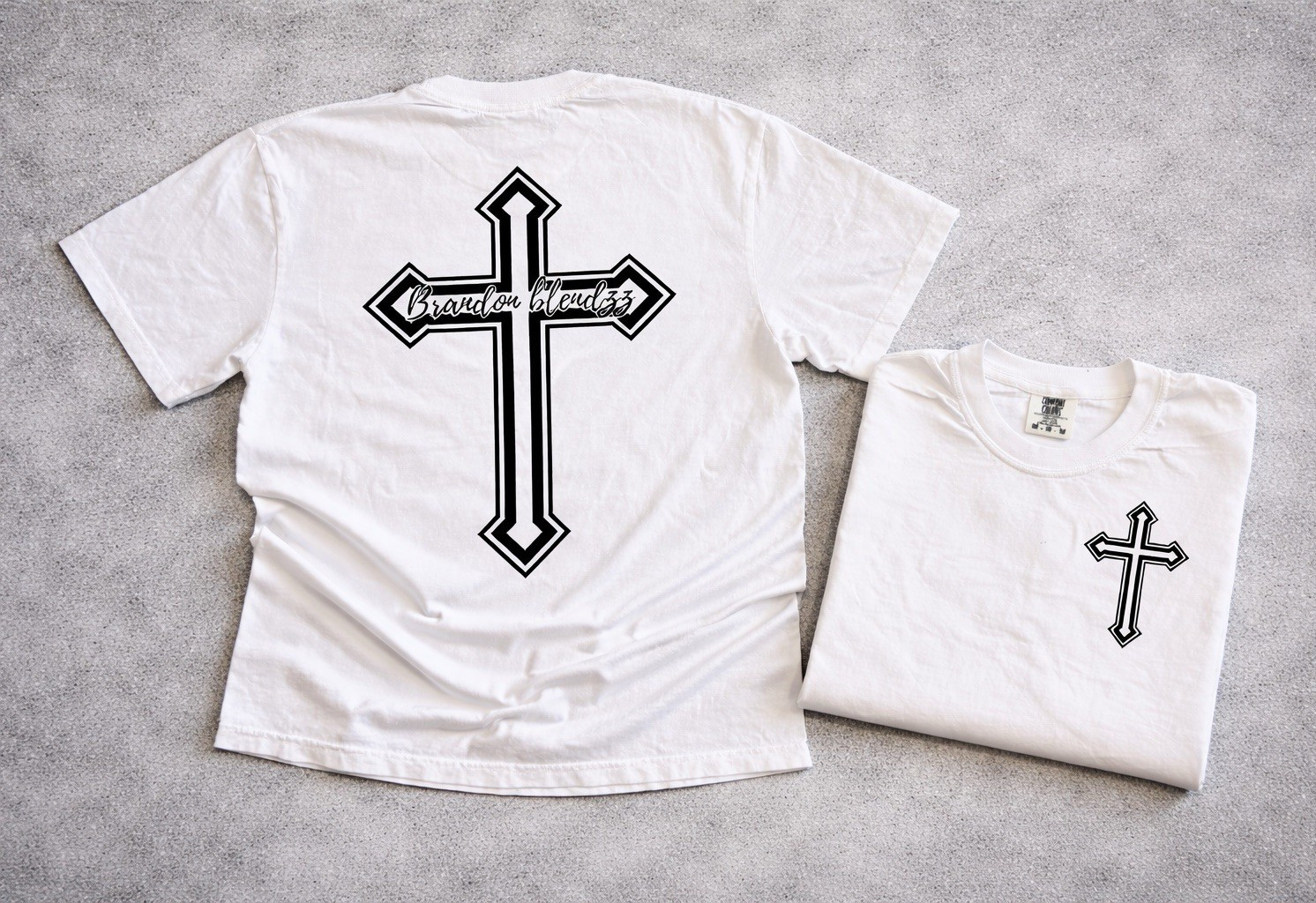 Men's White Cotton Knit Crew Neck Short Sleeve Cross Graphic T-Shirt Size M gallery