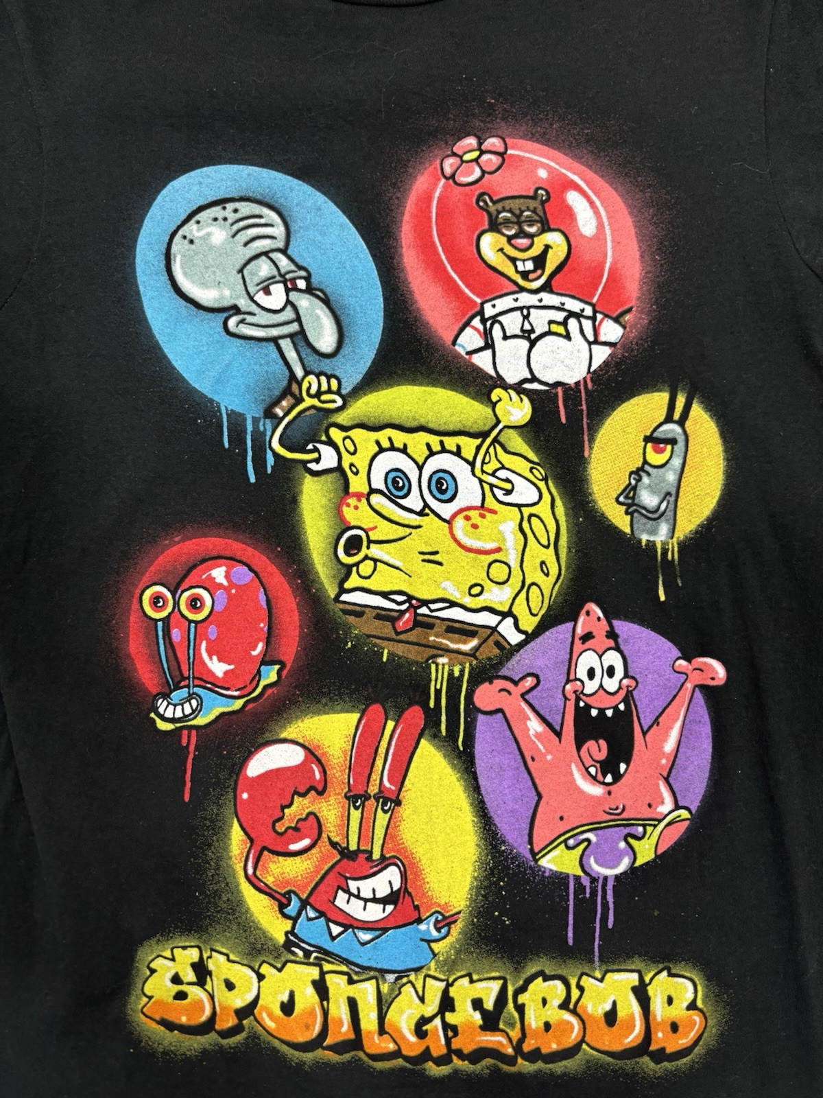 SPONGEBOB SQUARE PANTS T SHIRT UNISEX SMALL S BLACK AIR BRUSH SQUIDWARD gallery