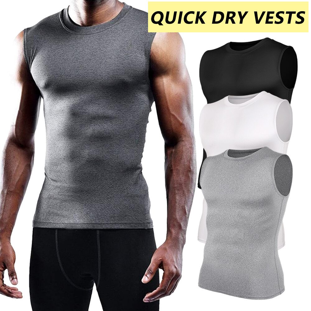 Mens Slimming Activewear Compression Vest T-Shirt QUICK DRY Tank Tops 2 Pack Top gallery