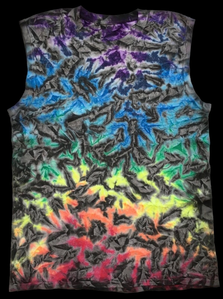 *New* Handmade Tie Dye, Men’s Spectrum Black Crinkle, Sleeveless Shirt, Sm – 2XL