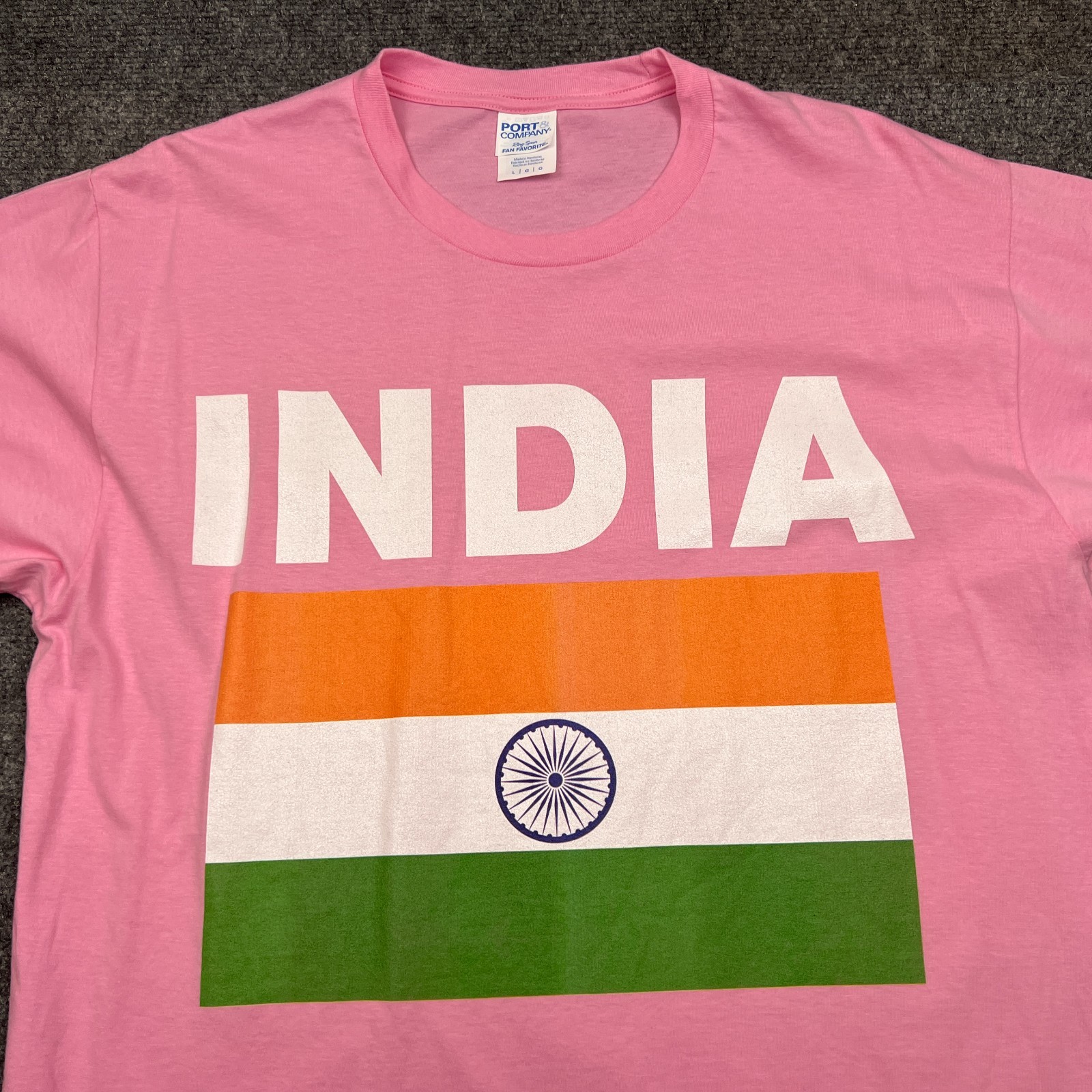 Port & Company Big India Flag Spell Out T Shirt Adult Large Pink Tee gallery