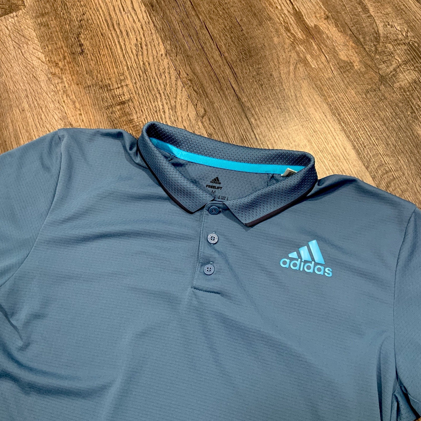 Adidas Freelift Polo Men's M Blue Short Sleeve Tennis Shirt Gameset Logo gallery