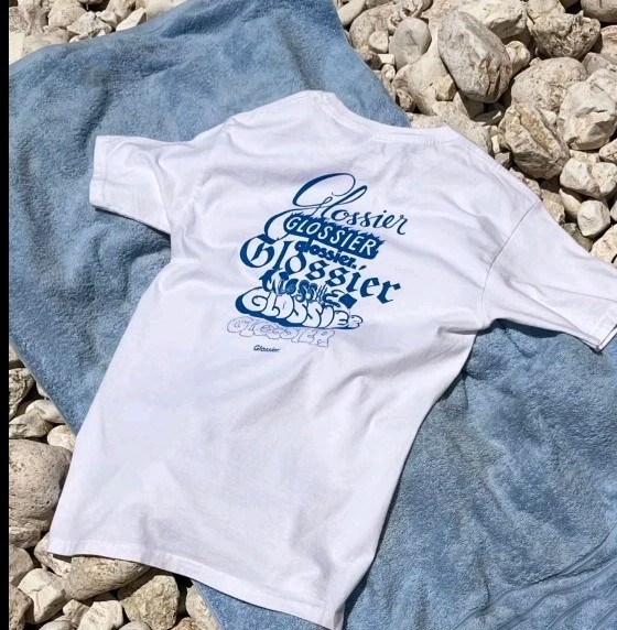 Limited Edition GLOSSIER Logo Tee T-Shirt Size L/Large White w/Blue Graphics NIP gallery