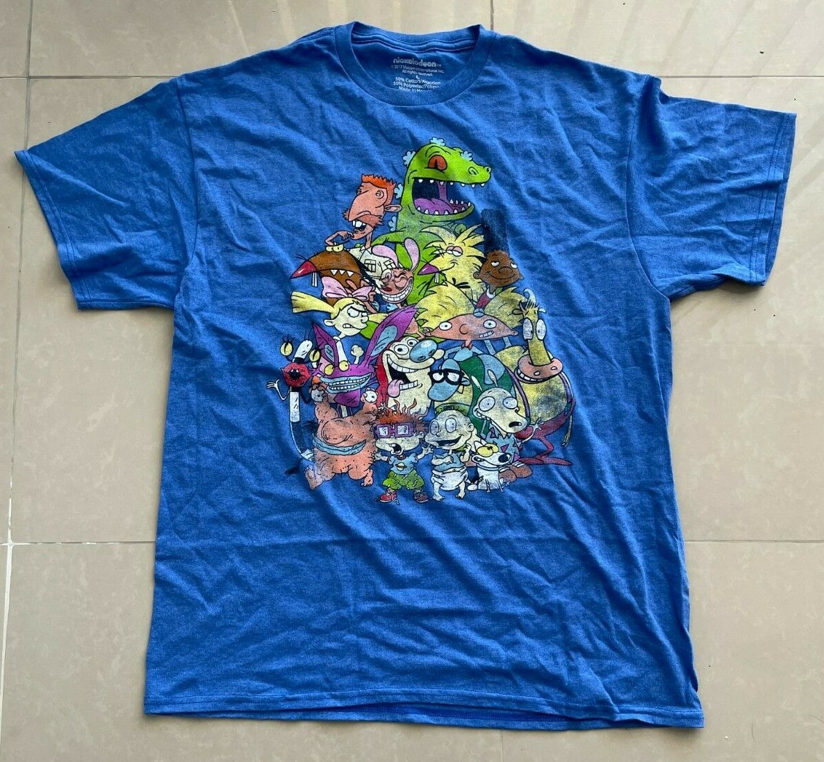 Nickelodeon Cast Rugrat Ren Stimpy Rocko Hey Arnold Blue Shirt 2XL NEW no tag