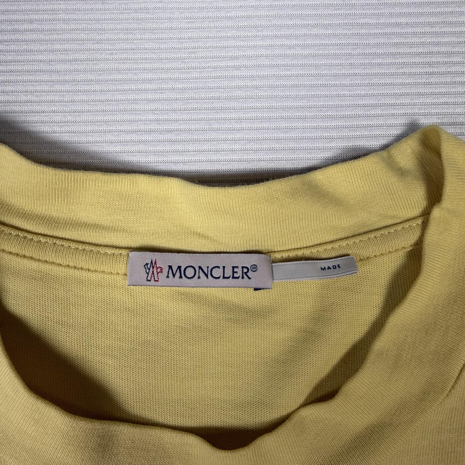 Moncler Shirt Mens Medium Yellow Big Logo Stud Graphic Tee Designer Streetwear gallery