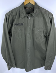 Point Zero Military Shirt Mens XXL Olive Green Utility Field Back Graphic Cotton