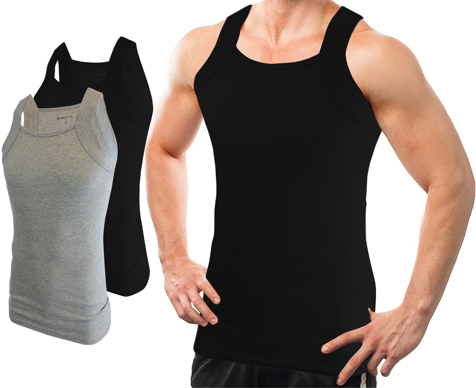 Different Touch 2 Pack Men G-Unit Square Cut Ribbed Basic Colors Tank Tops gallery