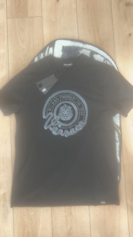 Left Point Lion Graphic Black Cotton T-Shirt Embroidered Logo Milano Men’s M