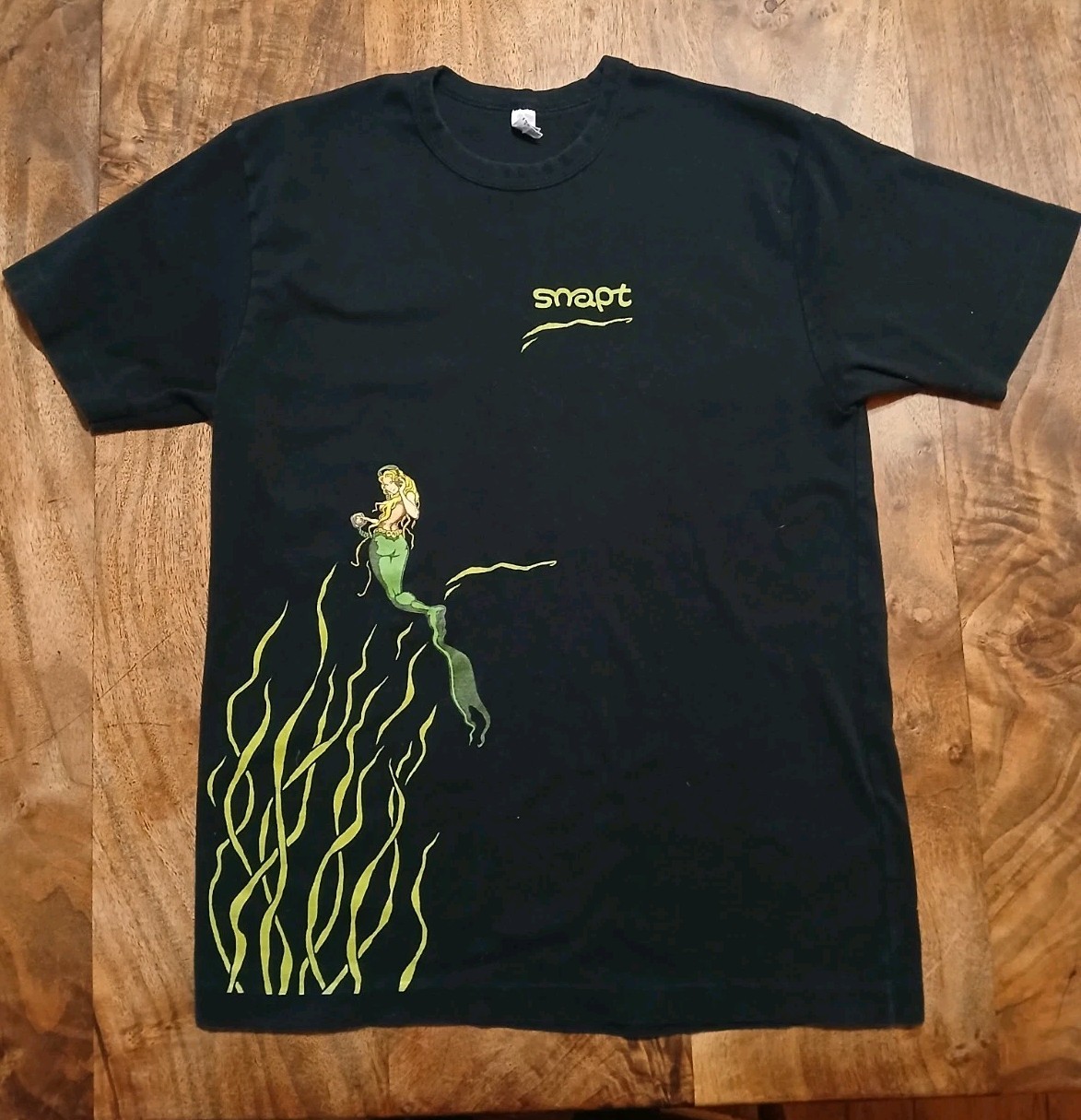Vintage SNAPT Black T-shirt Mermaid Headphone Rave Culture XL gallery