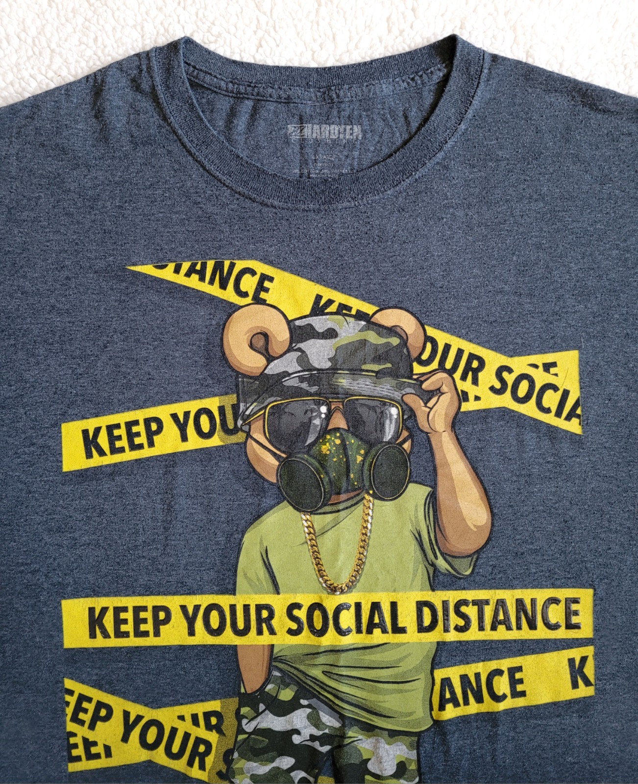 Hardten Men's Blue Social Distance Gangster Caution Tape Killer Bear T Shirt 4XL gallery