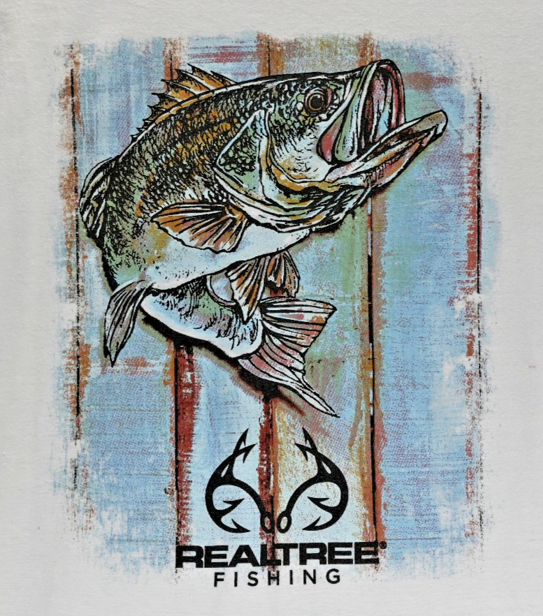 Realtree Fishing Men's T-Shirt XL Blue Graphic Large Mouth Bass Short Sleeve gallery
