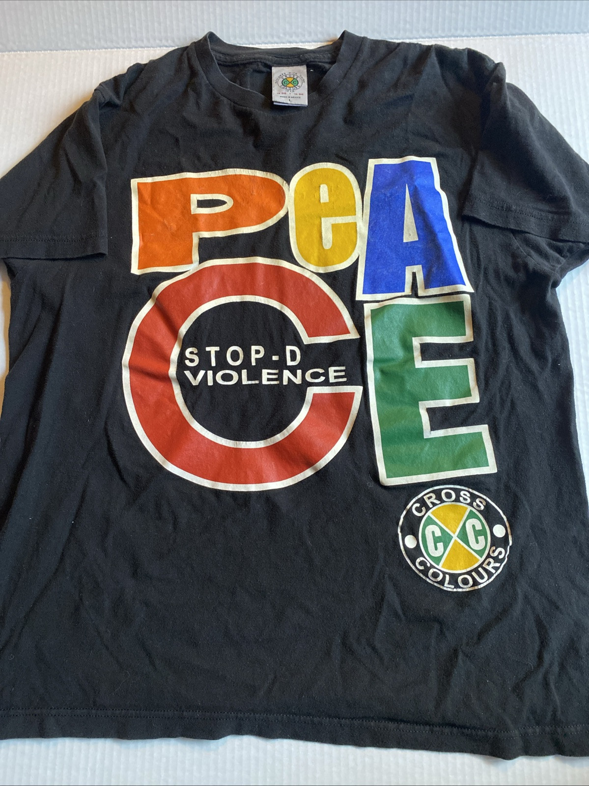 Vintage Cross Colours PEACE Stop-D the Violence Hip Hop Nation Men’s L Rap Tee